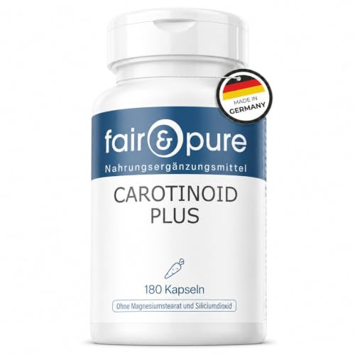 Fair & Pure Carotinoid Komplex, 180 Kapseln, schluckfreundlich, mit Lutein, Lycopin und Beta-Carotin, Nahrungsergänzungsmittel vegan ohne Magnesiumstearat, in Deutschland hergestellt