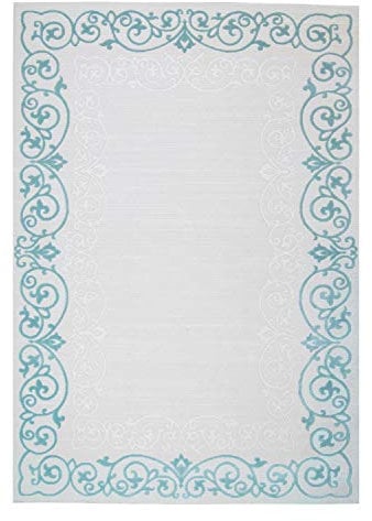 Acryl-Teppich Gewebt Hochwertig mit Klassischen Design aus Ornamenten im Mäander-Look in Weiß, Mint Größe 120/170 cm