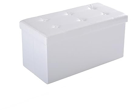 HOMCOM Folding Faux Leather Storage Cube Ottoman Bench Seat PU Rectangular Footrest Stool Box (Cream White)