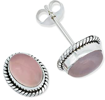 Ohrstecker 925 Silber Rosenquarz rosa Stein Edelstein Ohrringe echt Silber Damen Sterling Silber Stecker Geschenk(MOS-021-07)