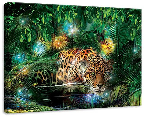 Forwall - Leinwand Bilder - Jaguar Dschungel Tiere Modern - 70x50 cm Leinwandbilder - Bild auf leinwand - Wandbild XXL groß Wandbilder für Wohnzimmer Schlafzimmer Wohnzimmerbilder Modern kunstdruck
