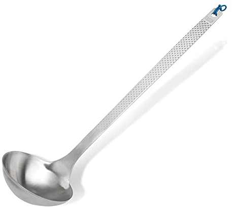 Tasty Stainless Steel Soup Ladle, Soup Spoon with Modern Handle and Silicone Loop, Kitchen Ladle Spoon for Serving Soup, Dimensions: 29.5x7.7cm, Colours: Silver & Blue