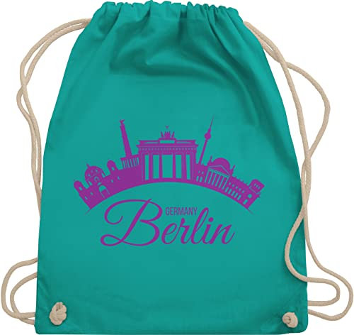 Turnbeutel Rucksack - Skyline Berlin Deutschland Germany - Unisize - Türkis - beuteltasche stoff souvenir gym bag sport beutel sportbeutel berlin-taschen country berliner stoffbeutel tasche stadt
