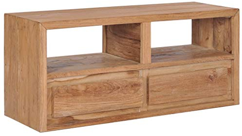 Festnight TV Schrank mit 2 Schubladen und 2 offenen Fächern TV Lowboard TV Board Fernsehschrank 90×30×40 cm Massivholz Teak