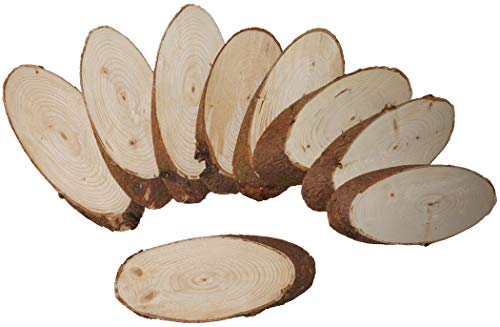 Mercarimus 9 Stück ovale Holzscheiben Länge ca. 25 cm Breite ca. 13-14 cm Baumscheiben Astscheiben mit Rinde Rindenscheibe Deko Basteln Floristik Hochzeit
