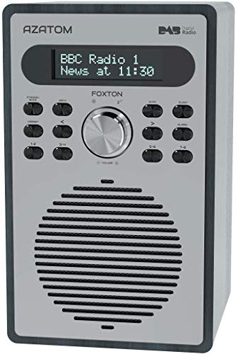 Azatom Foxton DAB/DAB+ Digital FM Radio/Alarm Clock/Wood Effect/Headphone socket/Mains powered (Black) (Refurbished)