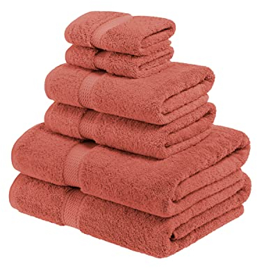 SUPERIOR Egyptian Cotton Ultra Plush & Absorbent, 6 Piece Set, Coral