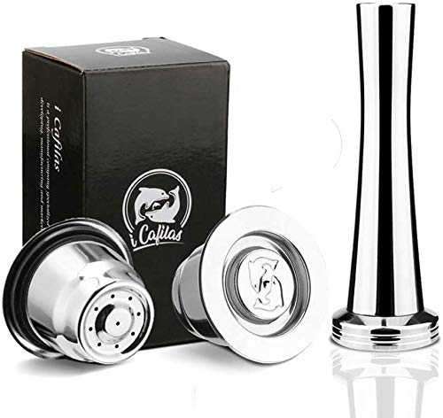 i Cafilas Capsules Nespresso Reutilisables inox Réutilisables de café Rechargeables Pour Machine À Café Nespresso dosette (2 PACK,1 Tamper)