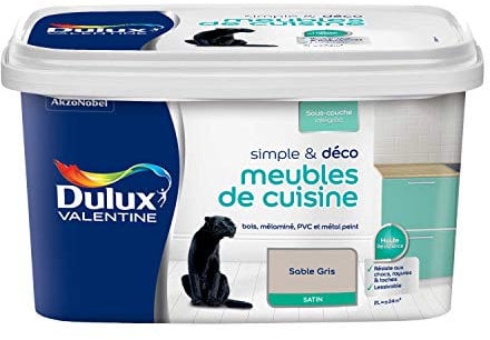 Dulux Valentine Simple & Déco Peinture intérieure de Rénovation - Pour vos meubles de cuisine en bois, mélaminé, PVC, métal peint - Couleur : Sable Gris Satin - 2L - 5330479