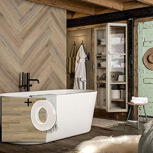 WallArt Lame PVC Adhésive Murale + Ruban autocollant | 15 planches : 2,09 m² de Lambris Effet Bois Chêne Naturel | Revêtement Mural Vinyle Bois