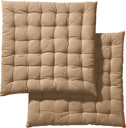REDBEST Stuhlkissen, Stuhlauflage, Sitzkissen Uni 2er-Pack beige, Größe 40x40x3 cm - gesteppt, mit glatten, strapazierstarkem Gewebe (weitere Farben)