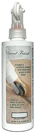 Grout Finish Kit - The Professional's Choice - Color and Seal Grout - Prevents Stains and Creates Easy to Clean Grout - 8oz Bottle, Wheel applicator, Brush applicator, and Scrub pad (Light Grey)