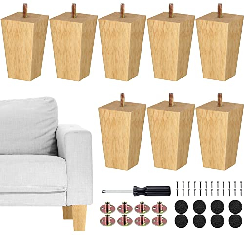 TURSTIN Set mit 8 Möbelbeinen, 10,2 cm, quadratisch, Massivholz, Couchbeine, Ersatz-Sofa-Beine, Mitte des Jahrhunderts, Möbelfüße für Sessel, Bett, Kommode, Schrank, inklusive Installations-Hardware,