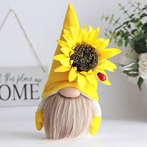 KAISAN Spring Sunflower Bee Gnomes Gonk Easter Handmade Stuffed Plush Swedish Honey Bee Faceless Doll Farmhouse Home Party Decorations Holiday Tomte Tiered Tray Desktop Garden Ornaments Gift (Yellow)