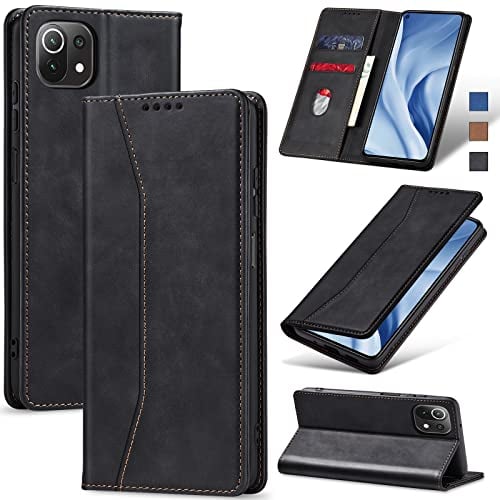 Jasonyu Cover per Xiaomi Mi 11 Lite 5G NE / 4G Flip Custodia in Pelle PU, Cover a Libro Portafoglio, Funzione Supporto, Magnetica, Slot Schede, TPU Bumper Caso Custodia (Nero)