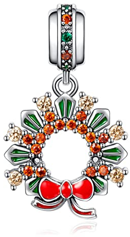 Annmors Donna Ciondolo Ghirlanda di Natale Argento 925 Colgantes con Zirconia cubica per Charms Bracciale