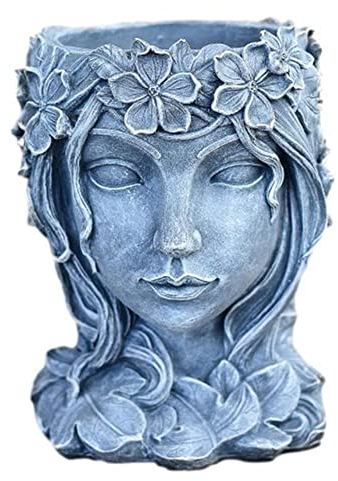 MANQILE 7.9 Inch Large Caliber Flowerpot Goddess Head Planter Statue Resin Flower Pot Garden Ornament Desktop Artwork Decoration