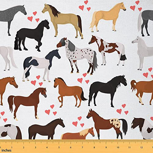 Pferde stoff Bauernhof Stoff Meterware Kinder Jungen Mädchen süßes Tier dekor Stoff Cartoon Pferde mit rosa Liebhaber Herz Dekor Cowboy Cowgirls wasserdichter Stoff zum Selbermachen 460x150 (HxB)