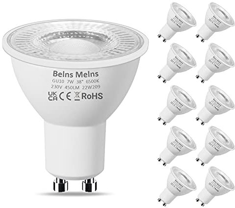 Belns Melns GU10 LED Kaltweiss, LED GU10 Spot, 7W (ersetzt 50W Halogen), 450lm 6500 Kelvin Kaltweiß, 10er-Pack