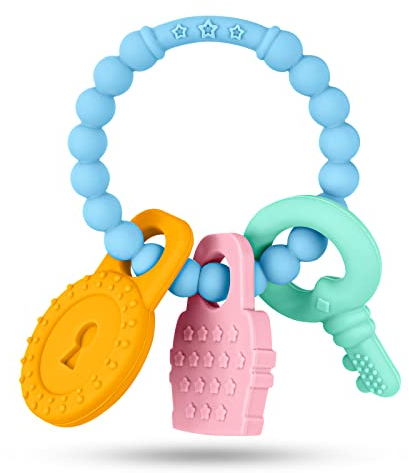 Vicloon Beißring Baby, Beißring aus Silikon BPA-frei, Zahnen Spielzeug Beißring für Babys 3+ Monate, Wundes Zahnfleisch zu stimulieren und zu massieren(Navy blau)