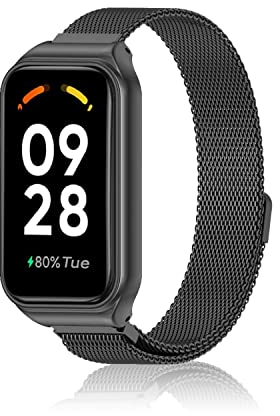 ZoRoll Armband Kompatibel mit Xiaomi Smart Band 8 Active/Redmi Smart Band 2, Edelstahl Ersatzarmband Metall Uhrenarmband, Verstellbarer Ersatzband Kompatibel mit Xiaomi Redmi Smart Band 2 - Schwarz