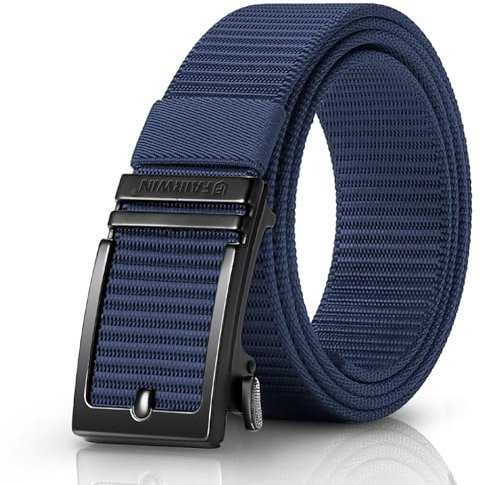 Fairwin Gürtel Herren, Gürtel Ohne Löcher Nylon Herren-Gürtel, Automatik Gürtel Herren, Verstellbare Gurtband Outdoor Schnalle Gürtels Sportarten Gürtel in Geschenkbox (Blau, 135cm)
