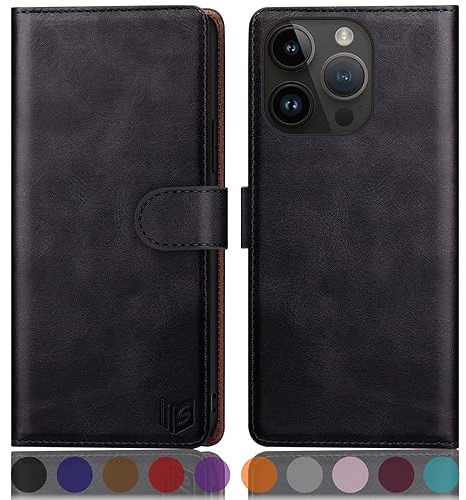 SUANPOT design for iPhone 15 Pro 6.1 inch case with [Credit Card Holder][RFID Blocking],PU Leather Flip Book Protective Cover Women Men for Apple 15 Pro Phone case Black