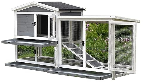 kaninchenstall hasenstall Hölzern Kaninchenstall Hasenkäfig für Indoor Outdoor, Kleine Tiere Katzenheim Haus mit Versteckraum für Kaninchen, Küken, Meerschweinchen und Igel, Wetterfest ( Color : Gray