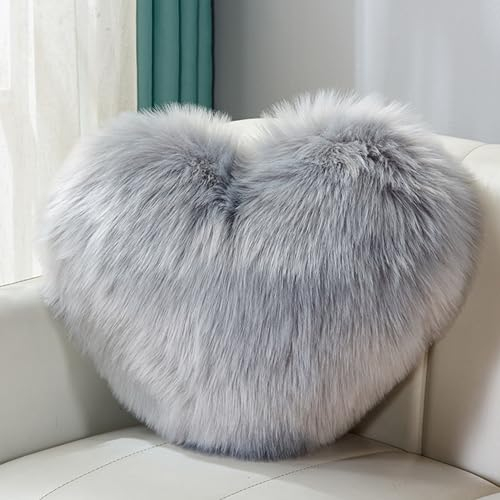 CINY Dekokissen Kissen Plüschkissen Herzform Flauschig Superweiches Zierkissen Waschbar Warm & Gemütlich Dekoration Geschenk für Mädchen Valentinstag für Wohnzimmer Sofa Schlafzimmer 40 x 50 cm grau