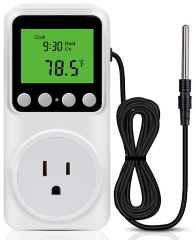 SENSTREE Thermostat minuteur, contrôleur de température jour-nuit, fonction horloge, thermostat de minuterie de sortie plug-in ℃/℉ avec écran LCD rétroéclairé fonction 110 V 15 A