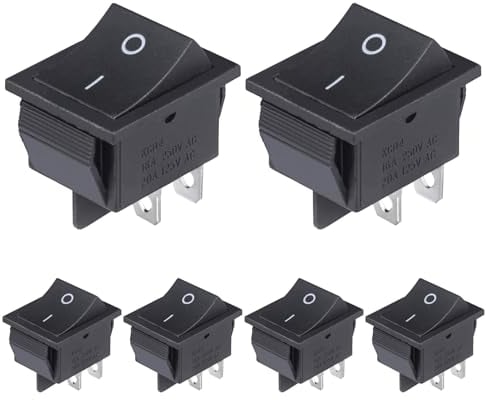 VEXUNGA Wippschalter EIN/AUS 4 Polig Kippschalter AC 16A 250VAC 20A 125VAC Schwarz Wippe Schalter Wipptaster Einbauschalter Rechteck Eingebettet Boot Switch (6 Stück)