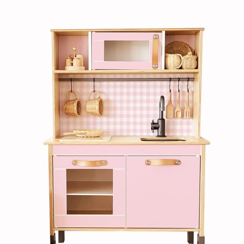 Mica-Mica Klebefolie für DUKTIG Spielküche: Kinderküche individuell gestalten & pimpen mit hochwertiger PVC-freier Folie (Karo - Pink, Klebefolie - Rückwand & Türen)