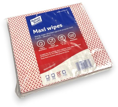 Robert Scott Maxi Wipes Strong, Super Absorbent, General-Purpose Cloth Pack of 5 (Red)