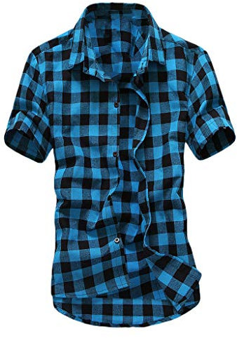 TDEOK Chemise à carreaux rouge et noir pour homme - Chemise à carreaux à manches courtes - Chemise de chasse pour homme - Chemise d'été en coton - Chemises pour homme - Infroissable - Chemise d'été -