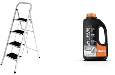 Home Vida 4 Step Ladder, Heavy Duty Steel, Folding, Portable with Anti-Slip Mat & Vax Platinum Professional 1.5 Litre Carpet Cleaner Solution | Deep Cleans and Removes Tough Stains