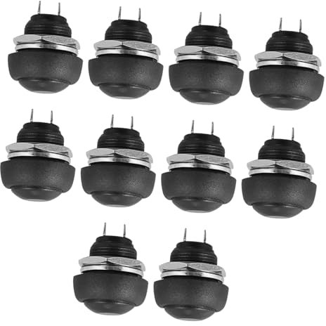 JECOMPRIS Bouton Poussoir Étanche Marche Arrêt Broches Mini Bouton-poussoir Noir Petit Bouton-poussoir Facile à Installer 10pcs/paquet