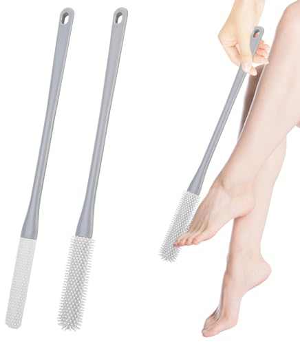 POFIBO Fußbürste Zehenbürste - Fußbürste für die Dusche, Duschbürste mit Langem Stiel, Fuß Peeling Bürste, 40cm Weich Silikon Fußwaschbürste mit Stiel Foot Reinigungsbürste Dusch Fußpflege Fussbürste