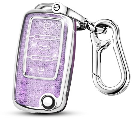 FT FUNTOR Autoschlüssel Hülle für VW, Drei Tasten Autoschlüsselkasten, Auto Kratzfestes Schlüsselgehäuse,Schlüsselhülle Cover für VW Polo, Skoda, Fabia, Golf 4/5/6, T5, Multivan (A-Lila)