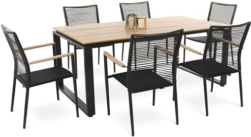 di volio Gartenmöbel PREZZA, langlebiges Gartenmöbel-Set für 6-8 Personen - Esstisch & 6 Stühle, Kunstholz & Aluminium, stapelbare und Bequeme Stühle (6+1)