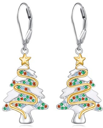 HOOHWE Weihnachtsbaum Ohrringe für Damen 925 Sterling Silber Hängend Weihnachtsbaum Schmuck Weihnachts Ohrringe Geschenke für Frauen Damen