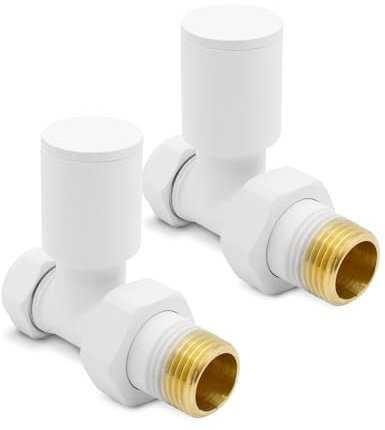 Matt White Straight Modern Standard Rounded Radiator Towel Rail Valves Central Heating (Pair) 1/2 BSP