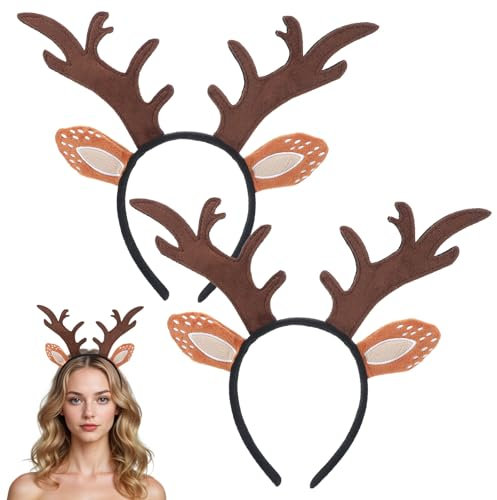 2 Stk Weihnachts Stirnband,Haarreif Weihnachten Geweih,Weihnachtsbaum Geweih Haarreif,Rentier Geweih Stirnband,Weihnachts Party Haarschmuck Weihnachts Kopfschmuck Damen,für Weihnachten Halloween