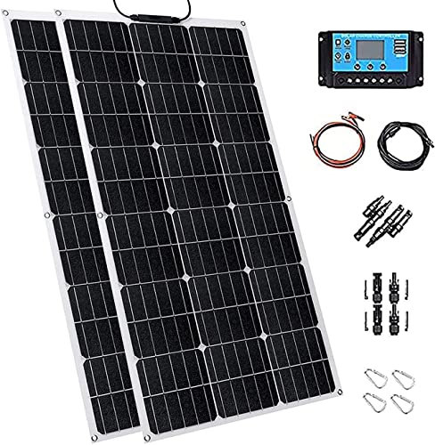 300W Panneau Solaire, 2 * 150W-18V Module Photovoltaïque Monocristallin,Kit de panneau solaire souple monocristallin pour Camping-car, Caravane, Bateau, Cabane et Surfaces Inégales