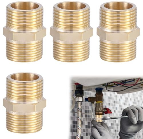 4Pcs 1/2 Male to 1/2 Male Nipple Connector Brass Male to Male Straight Pipe Connecting Conversion G1/2 X G1/2 Male Thread Connector Shower Tap Hose Metal Pipe Fittings Hex Nipple Pipe Fittings