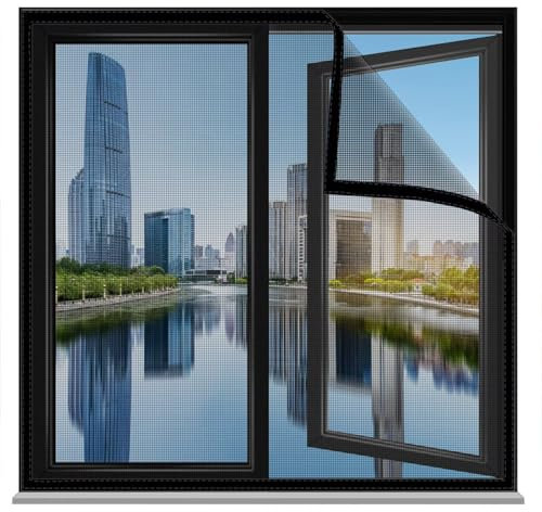 Mosquito Net Window mit Rahmen 130x160cm Schwarz Mückenschutz Fenster Insektenschutz Fliegengitter für Fenster Moskitonetze für Fenster