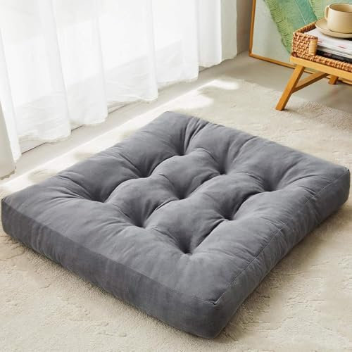 DAWNTREES Floor Pillow,Seating for Adults,Tufted Corduroy Floor Cushions for Living Room Tatami,Grey