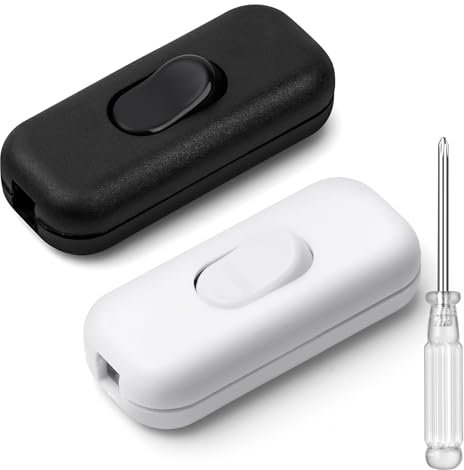 AXFEE 2 Piezas Interruptor de Cable en Línea Botón, 6A 250V Interruptor de Alimentación en Línea, (1*Negro+1*Blanco)