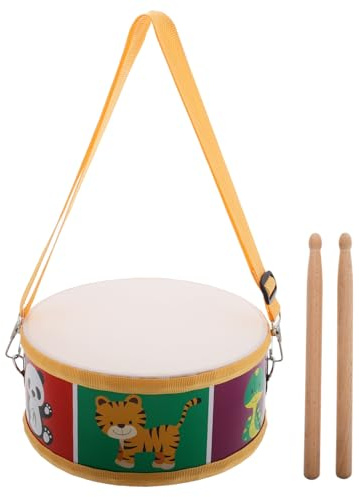 IMIKEYA Tambour De Caisse Claire Enfant avec Sangle Et 2 Bâtons Tambour Musical À Double Face pour Débutants Motifs Animaux Instrument De Percussion pour Développer Rythme Et Coordination