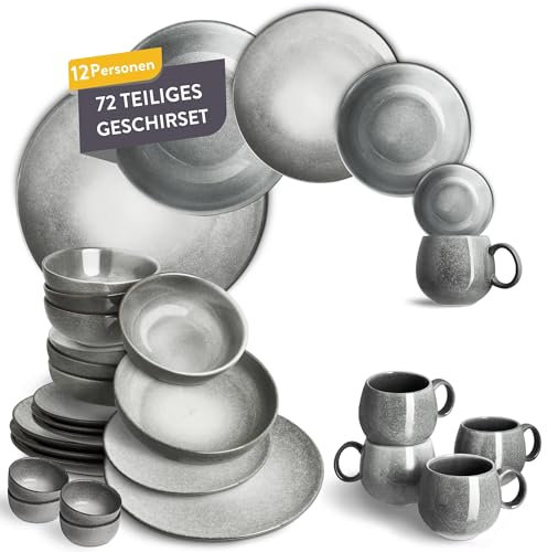 SPRINGLANE Geschirrset Misty Cliff 72-tlg., Steingut Tafelservice für 12 Personen