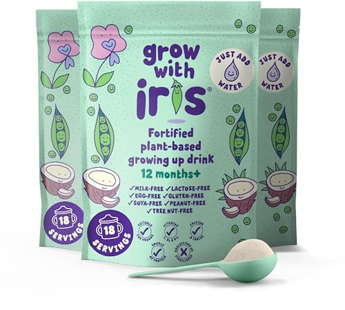 Fortified Dairy-Free Toddler Milk Alternative - Plant-Based Growing Up Drink for Kids 12 months+ Allergen Free, Vegan, with Calcium, Vitamins C, D, B12 - Grow with Iris, 3 x 540g (54 servings)
